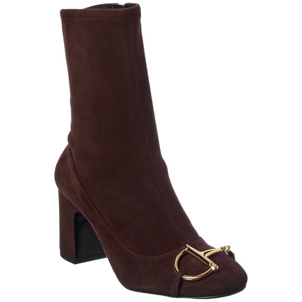 Gucci Half Horsebit Suede Bootie, Brown
